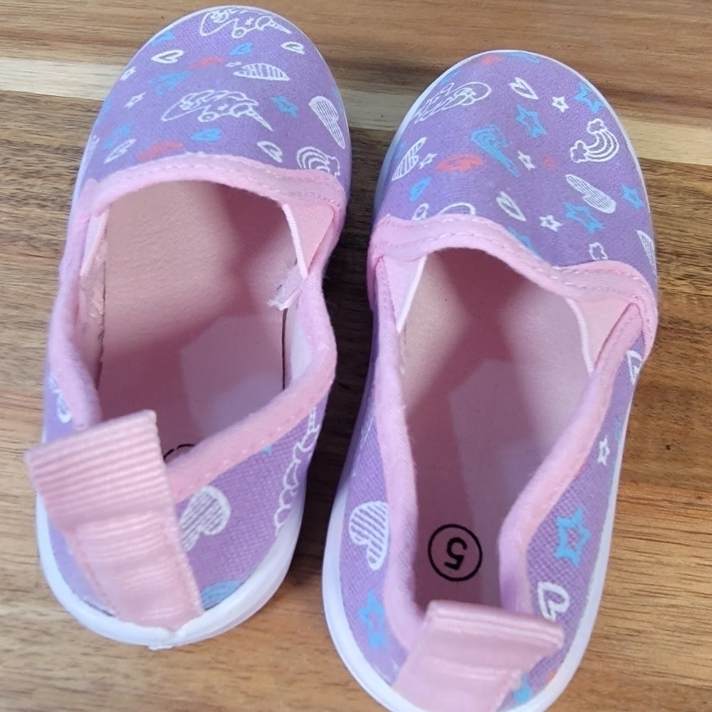 Canvas Slip on Loafers Sneakers Unicorns Rainbows Hearts Stars Print Size 5